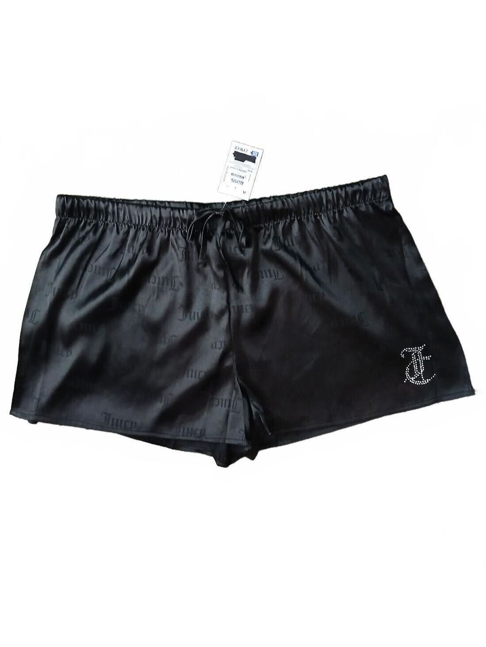 Juicy Couture Satin Sleep Shorts Black Rhinestone JC Monogram XLarge NWT E/96